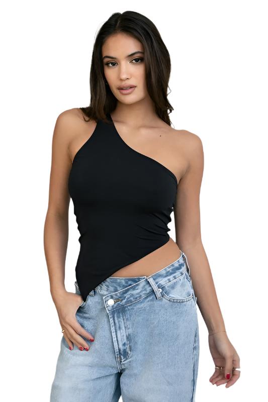 Noir One-Shoulder Crop