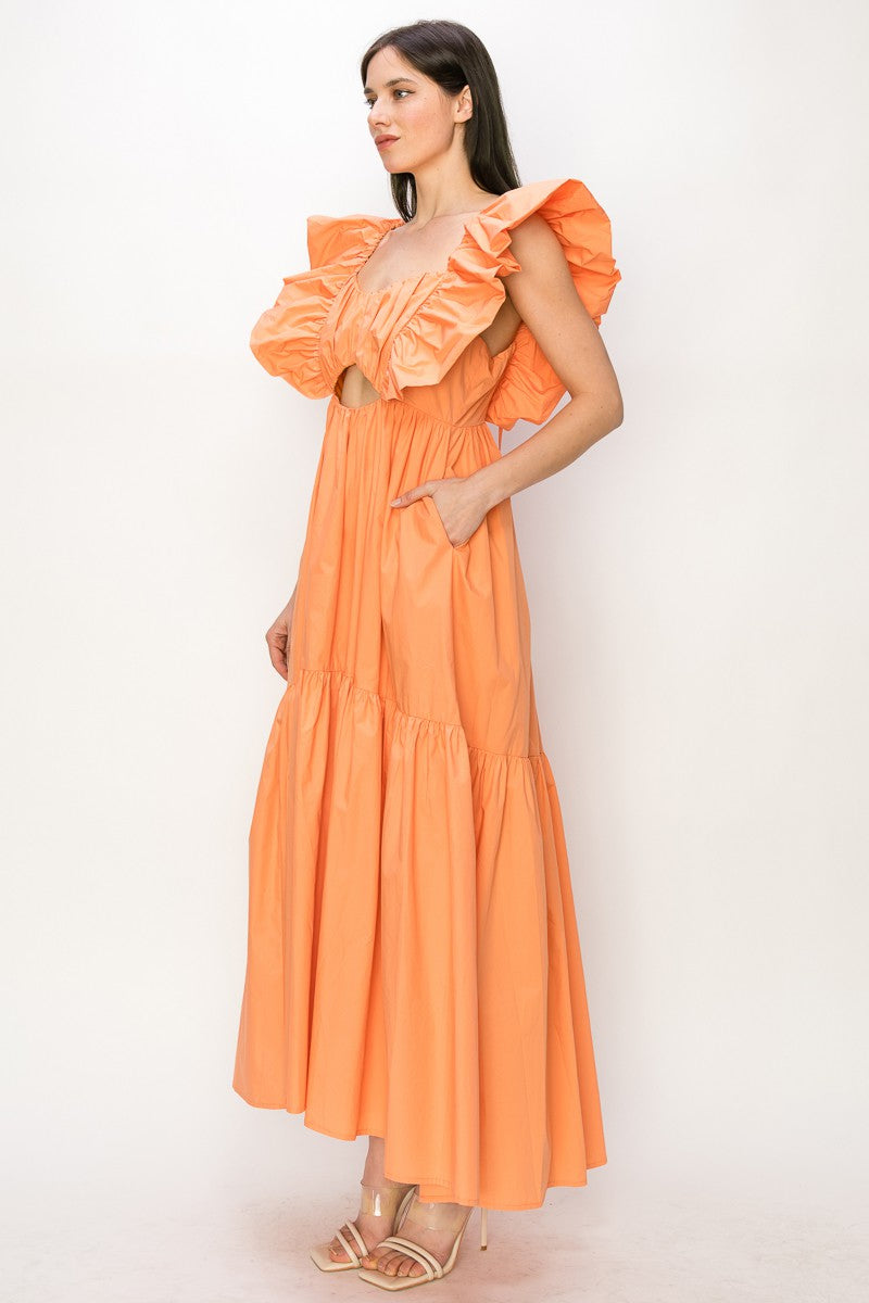 RUFFLE MAXI IN CORAL